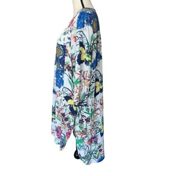 Bohemian Floral Tunic Dress With Blue Paisley Details & Button Front  M/L - Picture 2 of 10